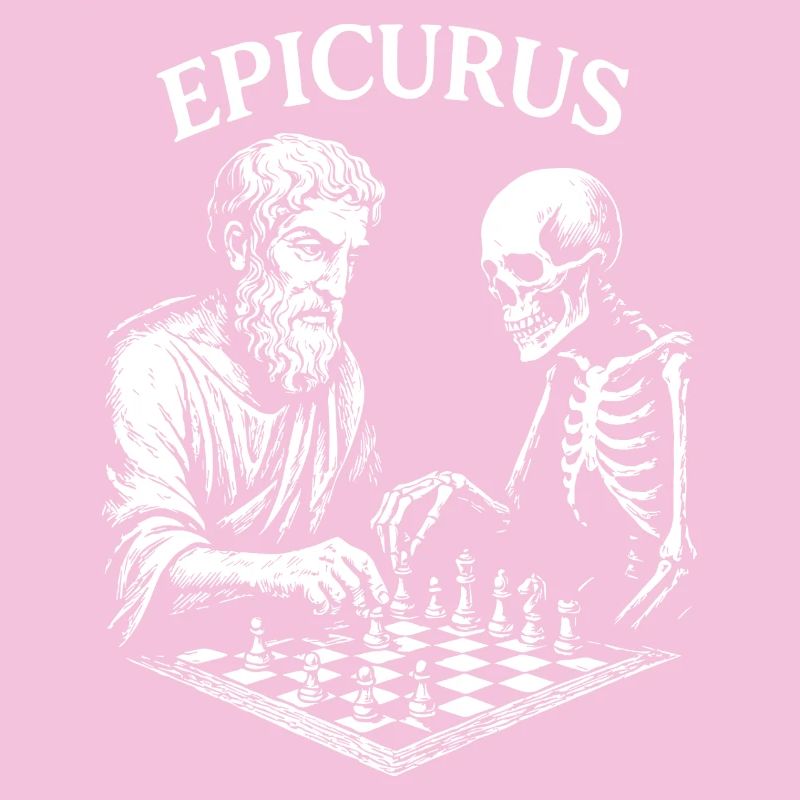 Epicurus playing Chess with skeleton