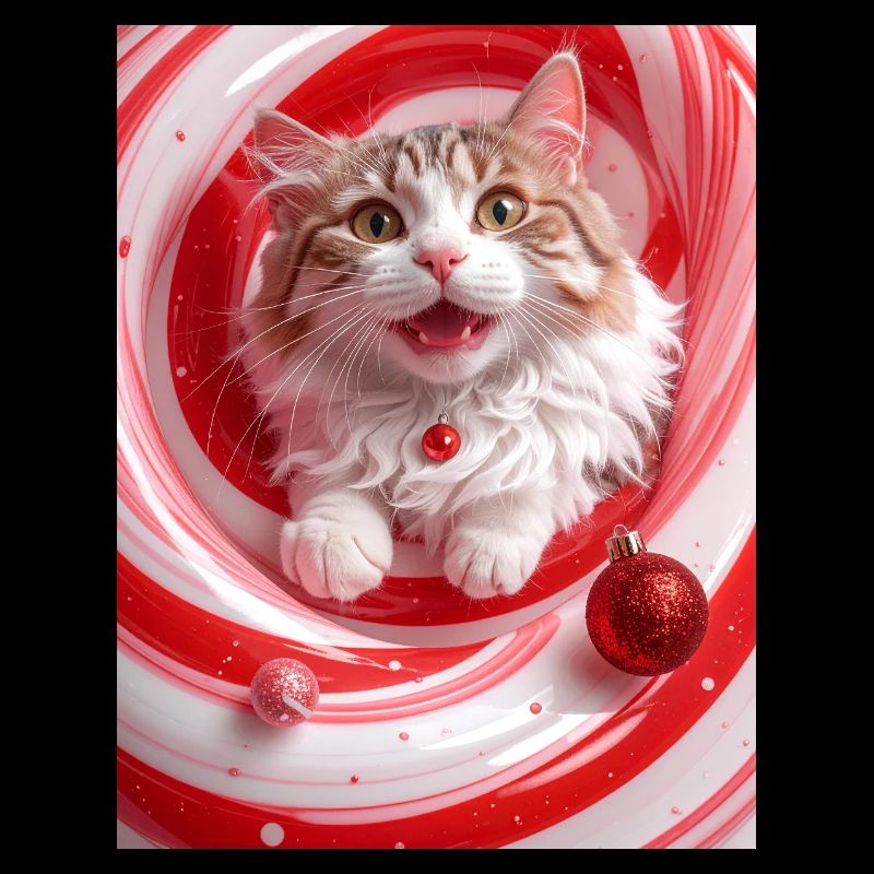 Chat de Noël dans un tourbillon de menthe poivrée rouge