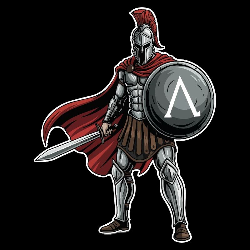 Hoplitisches Spartanisches Lambda-Schild-Schwert-Maskottchen