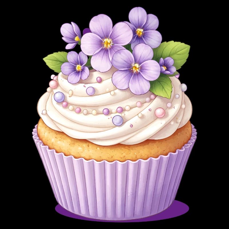 Violet cupcake with flowers décor illustration
