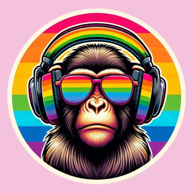 Affe Kopfhörer Brille Regenbogen bunt