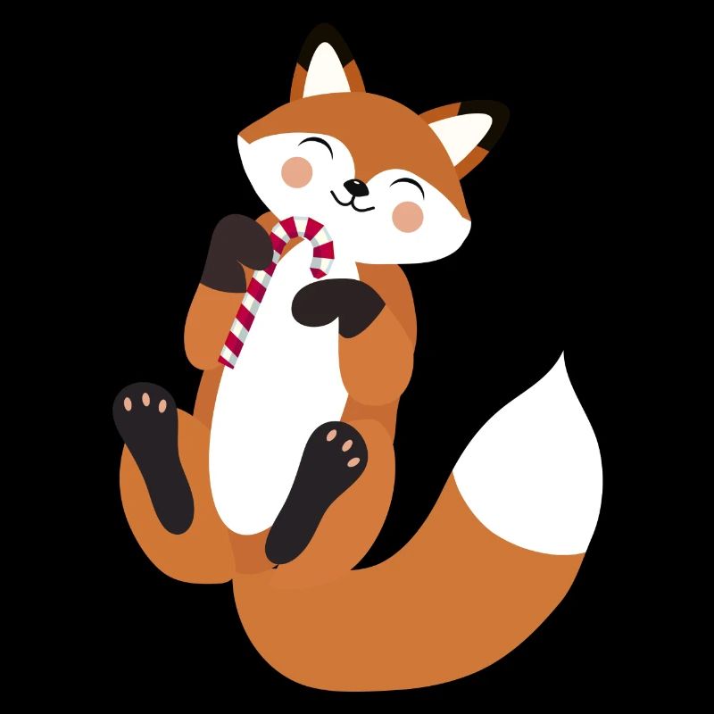 Playful fox with candy cane for Christmas
