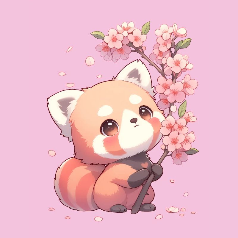Cute Red Panda Sakura Cherry Blossom Chibi Style