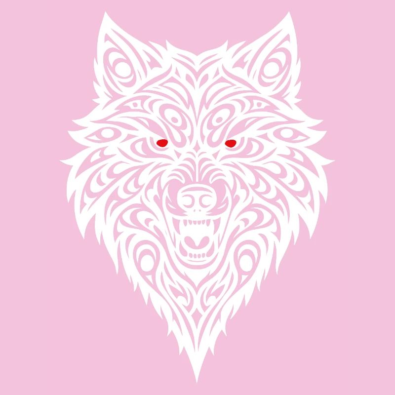 Embossed wolf head with tribal pattern