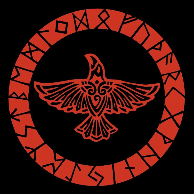 Corbeau rouge et runes vikings