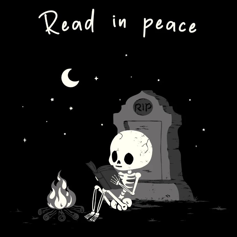 Read in Peace – Skelett am Feuer