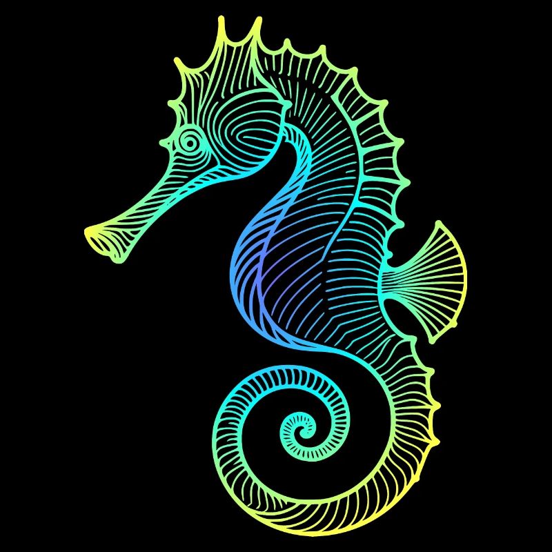 Hippocampe dégradé bleu jaune vert tribal