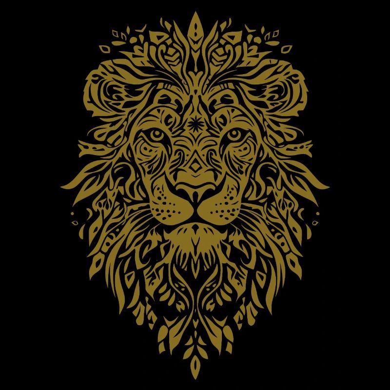 Lion head with leaf pattern in gold