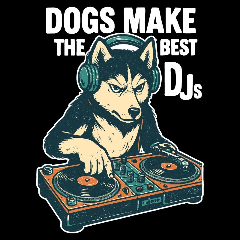 Husky DJ Retro Design: Dogs Make the Best DJs