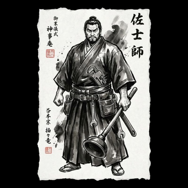 Samurai Handwerker Ukiyo-e Saugnapf Werkzeug