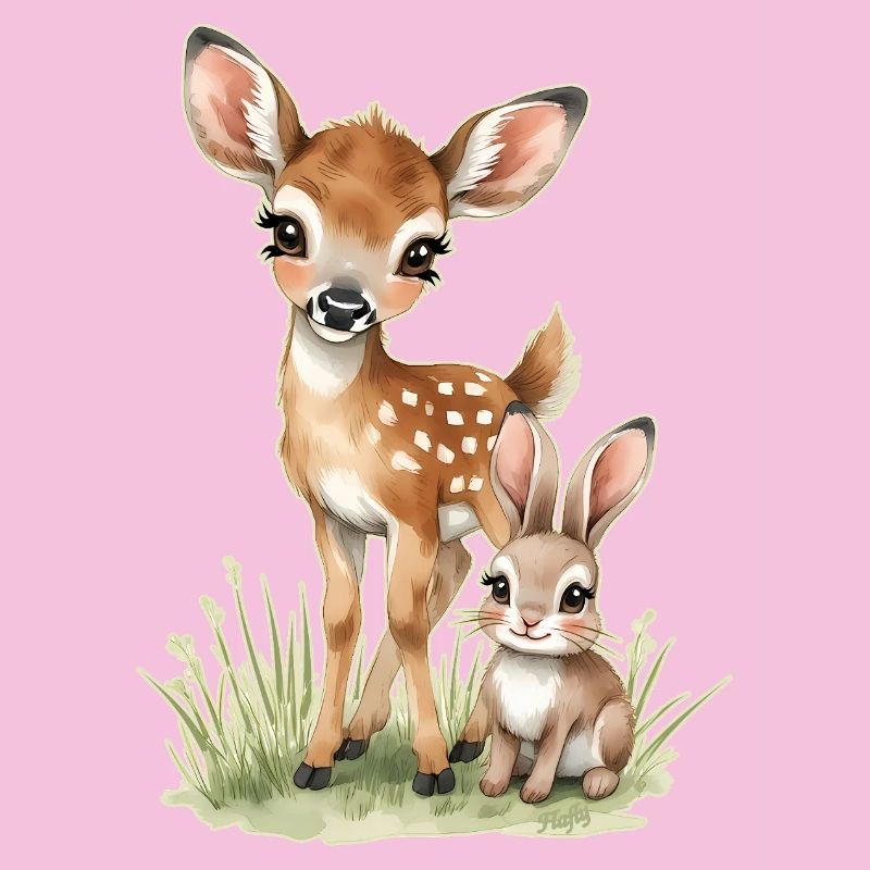 🦌🐰Fawn and Tender Bunny – Illustration