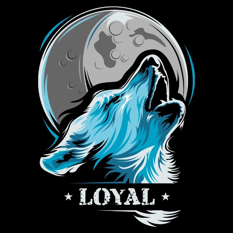 Loup loyal Moon Tee Shirt Wolves Moon Bleu
