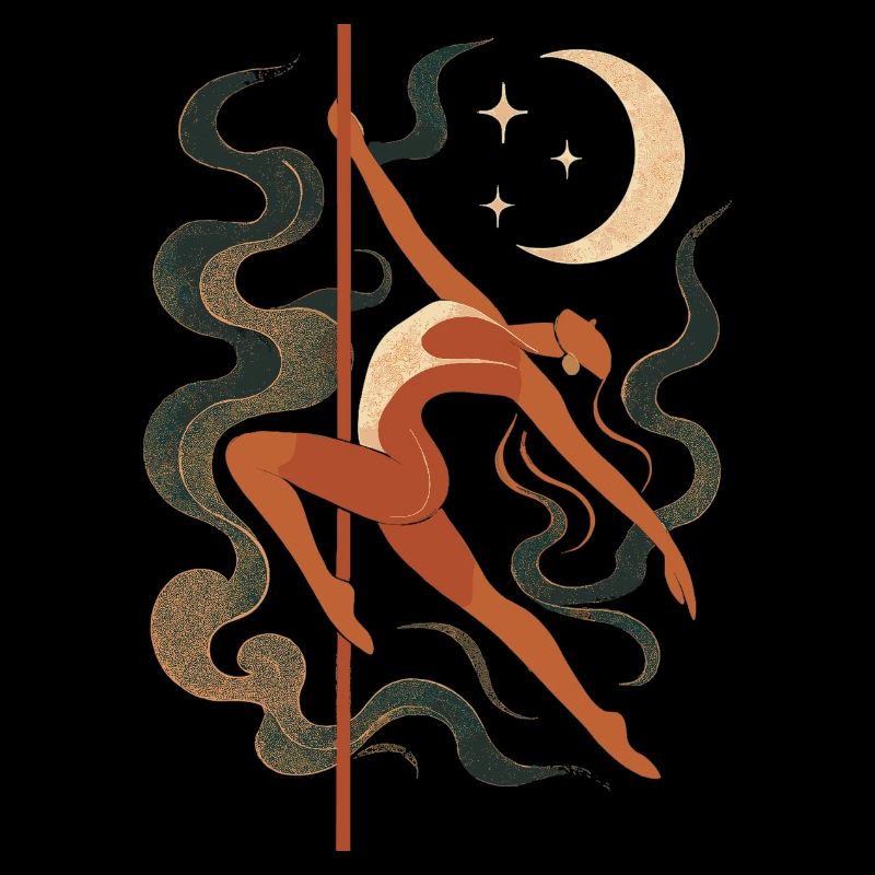 Abstract pole dancing woman in moonlight & starlight
