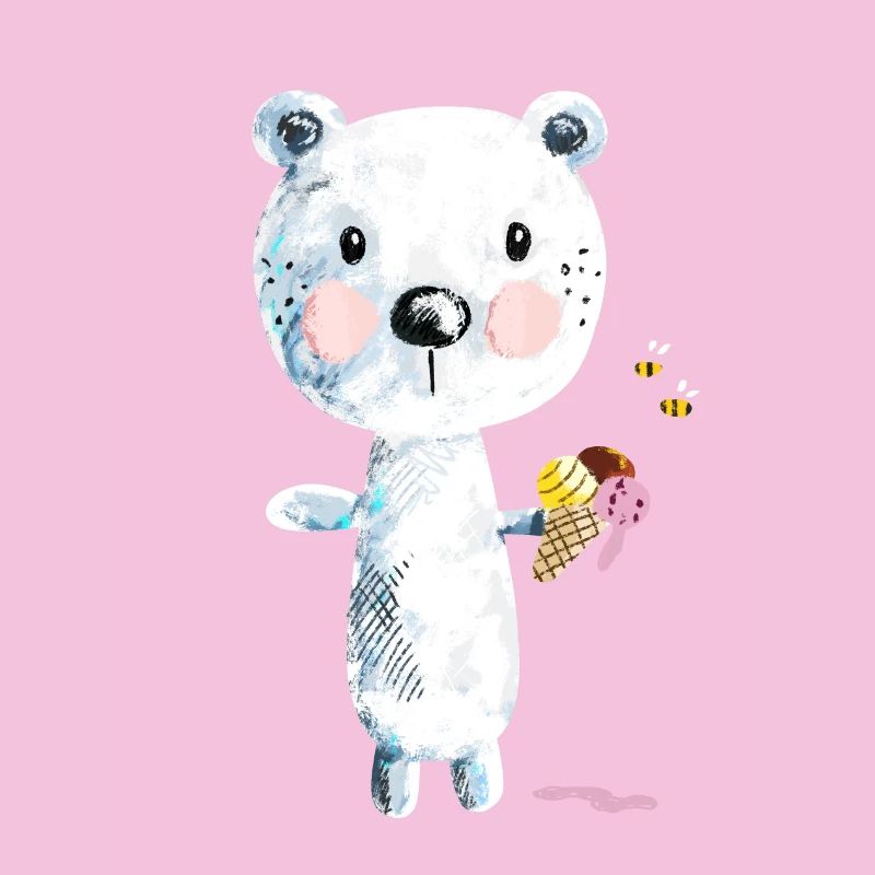 Ours polaire mignon avec la crème glacée et les abeilles Comic