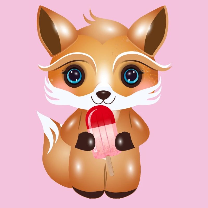 Renard kawaii mignon avec crème glacée rouge sur style
