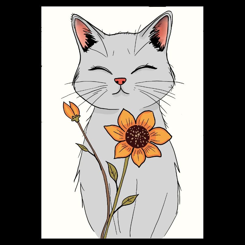 Gelassene Katze mit Sonnenblume