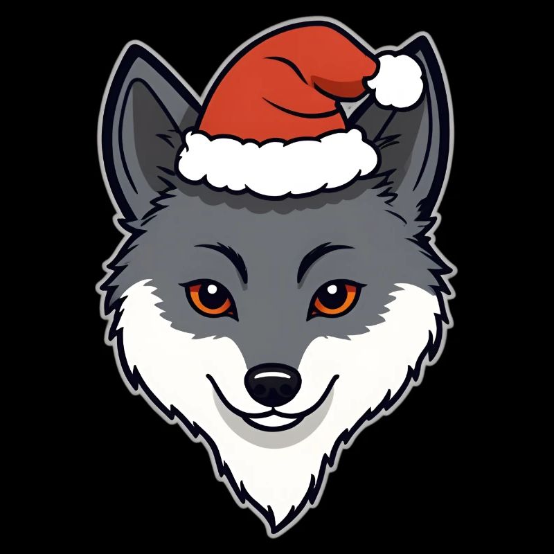 Weihnachtswolf Cartoon Kopf mit Mütze