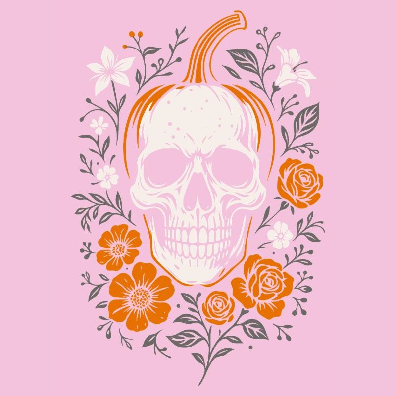 Floral pumpkin head with skull - Halloween