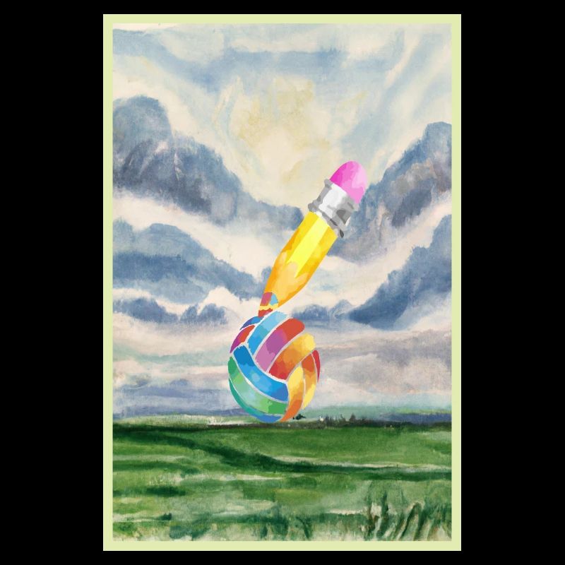 Paysage aquarelle avec boule
