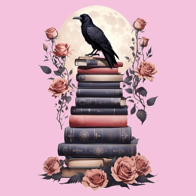 Bücherstapel mit Rabe