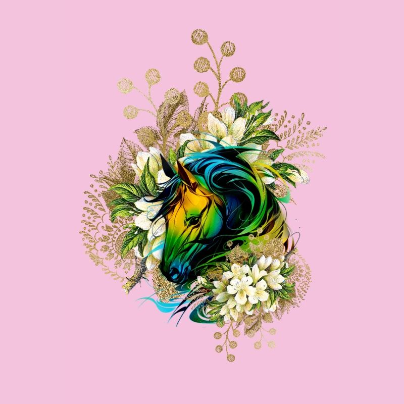 Wunderschönes buntes Pferd mit Blumen,
