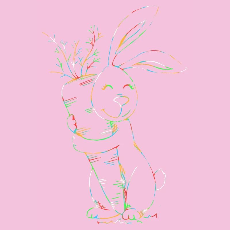 Bunter Neonhase mit Karotten