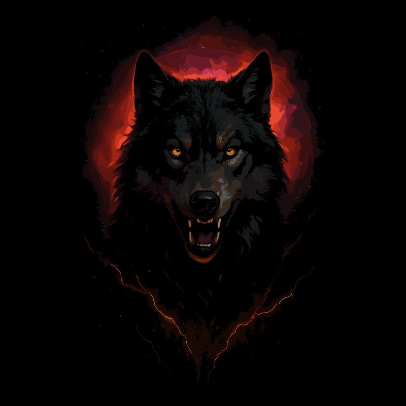 Dark Wolf Intense Night Creature Red Halo