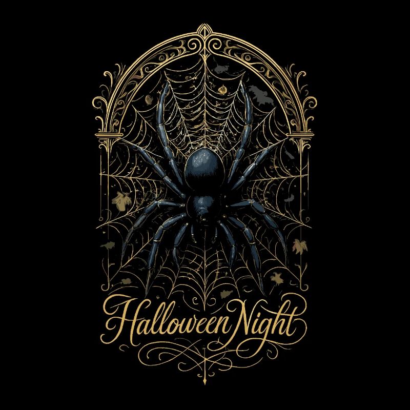 Araignée Halloween Nuit - Arachnide Toile Dorée
