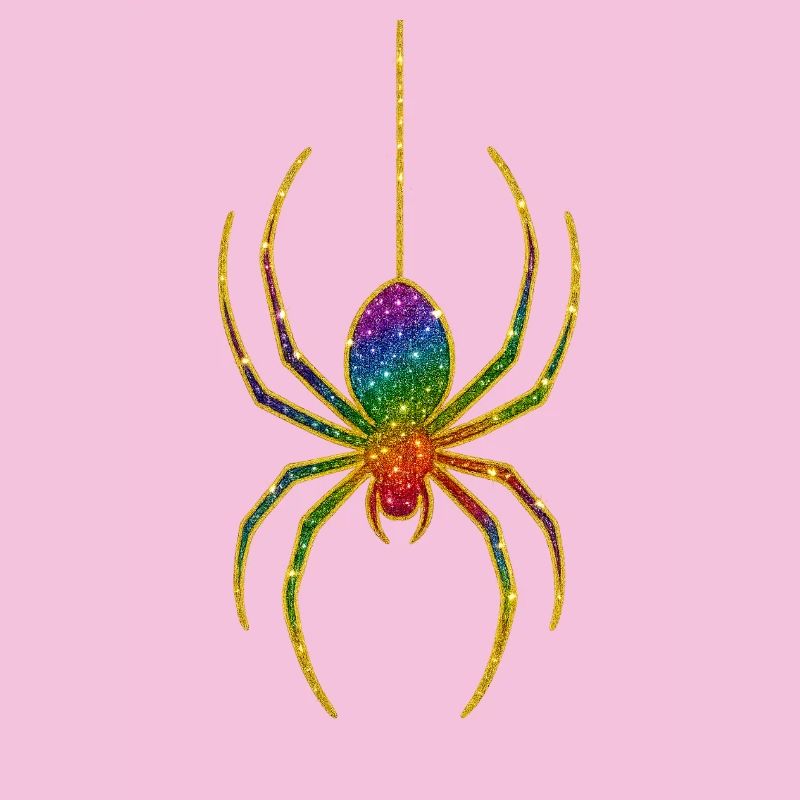 Rainbow glitter spider motif