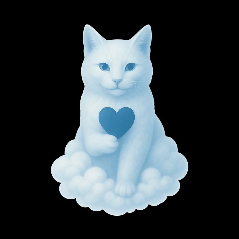 Heart cat in cloud blue