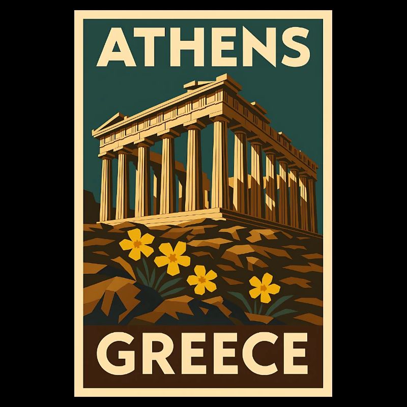 Athènes Grèce – Affiche de voyage rétro Art déco