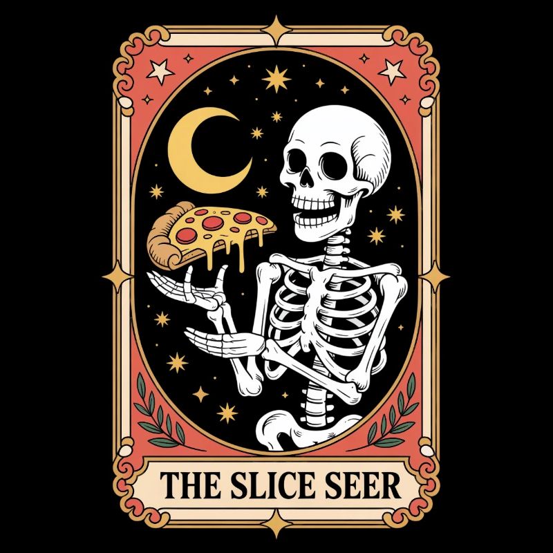 THE SLICE SEER Skeleton Pizza Tarot Moon Stars
