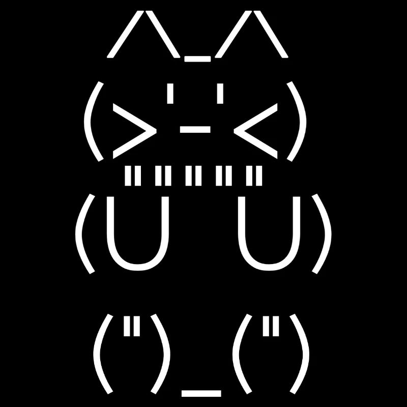 Chat Kawaii en Traits Blancs sur Noir