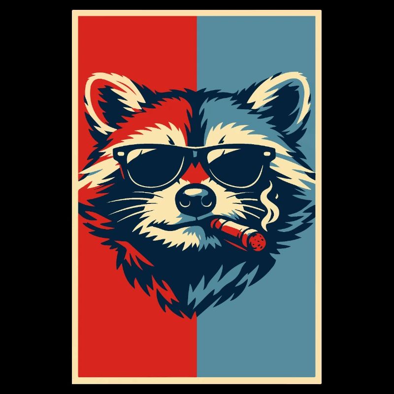 Waschbär-Pop-Art: Sonnenbrillen-Zigarre