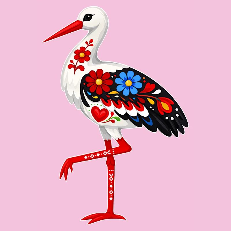 Folk Stork standing on one leg