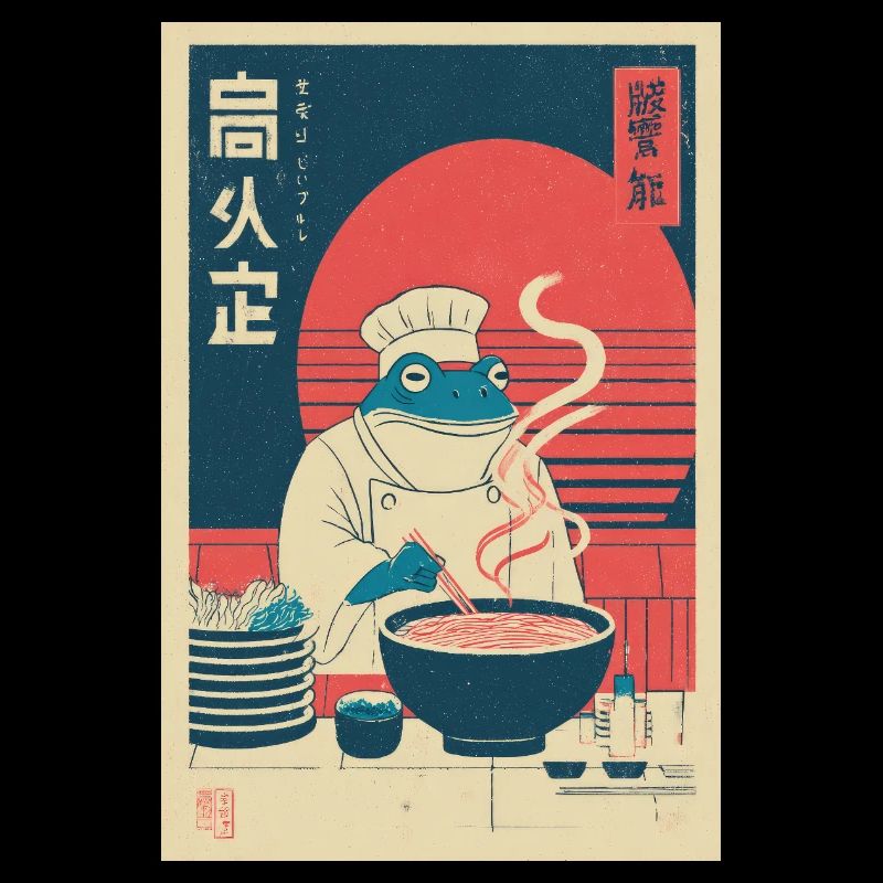 Frog Chef Ramen Retro Poster