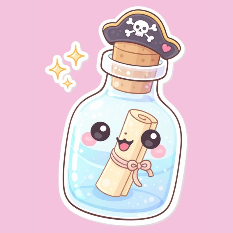 Un message de pirate mignon dans une bouteille