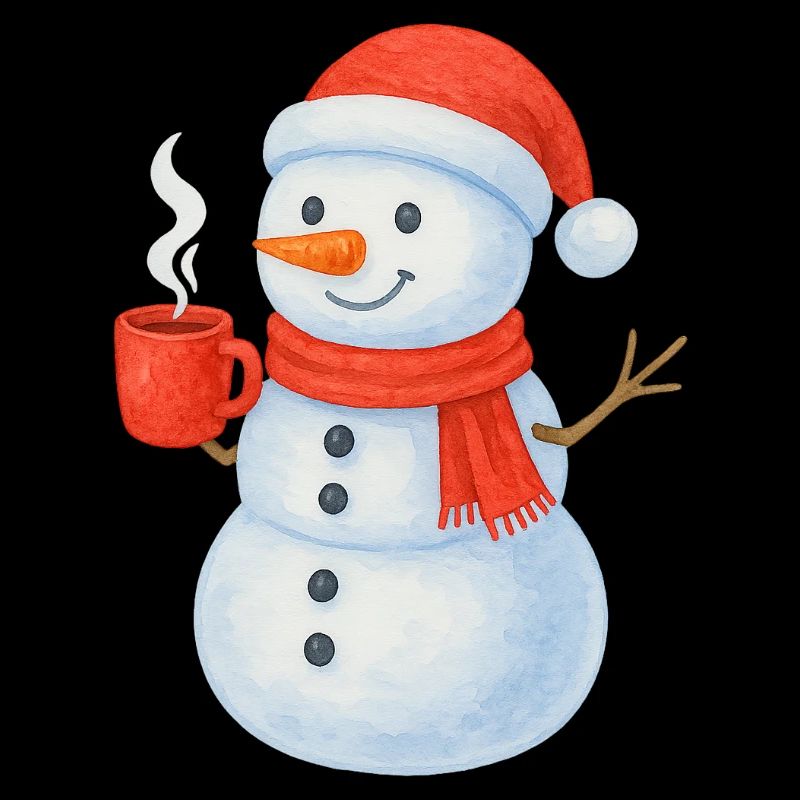 Snowman with red scarf and cup