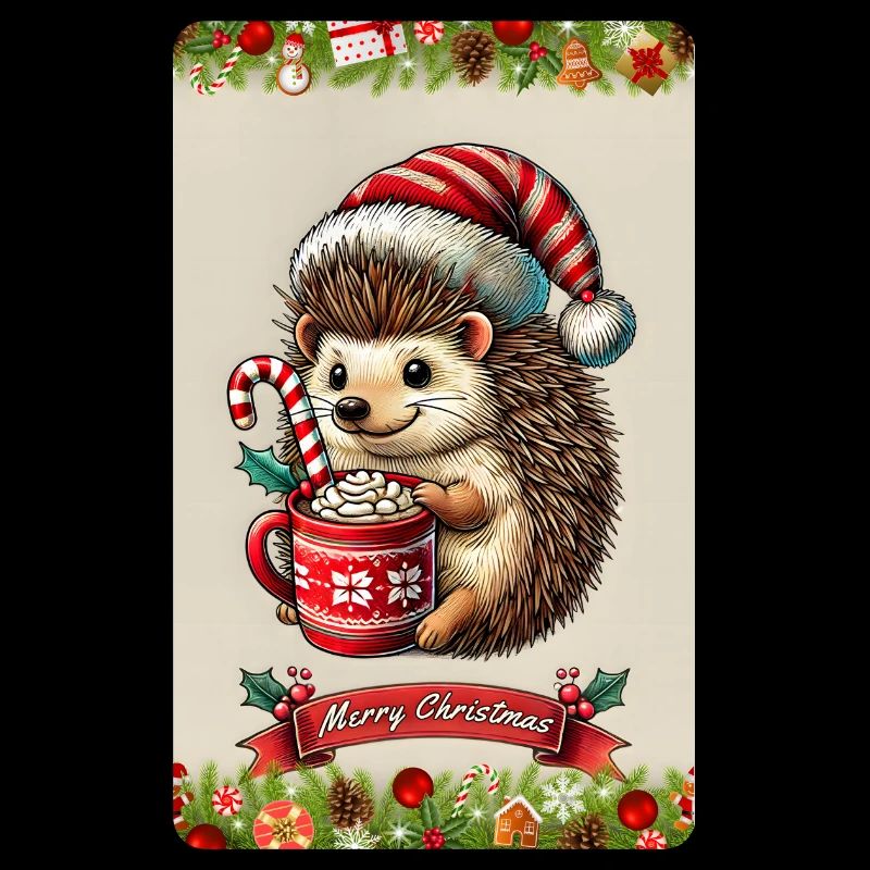Weihnachtsigel mit heißer Schokolade