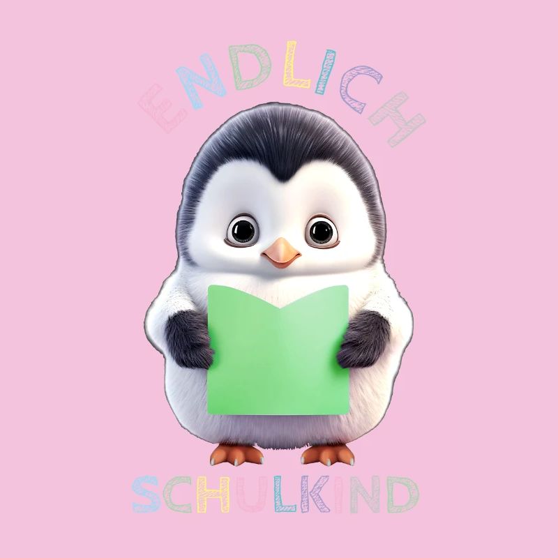 Niedlicher Pinguin mit Buch grün Endlich Schulkind