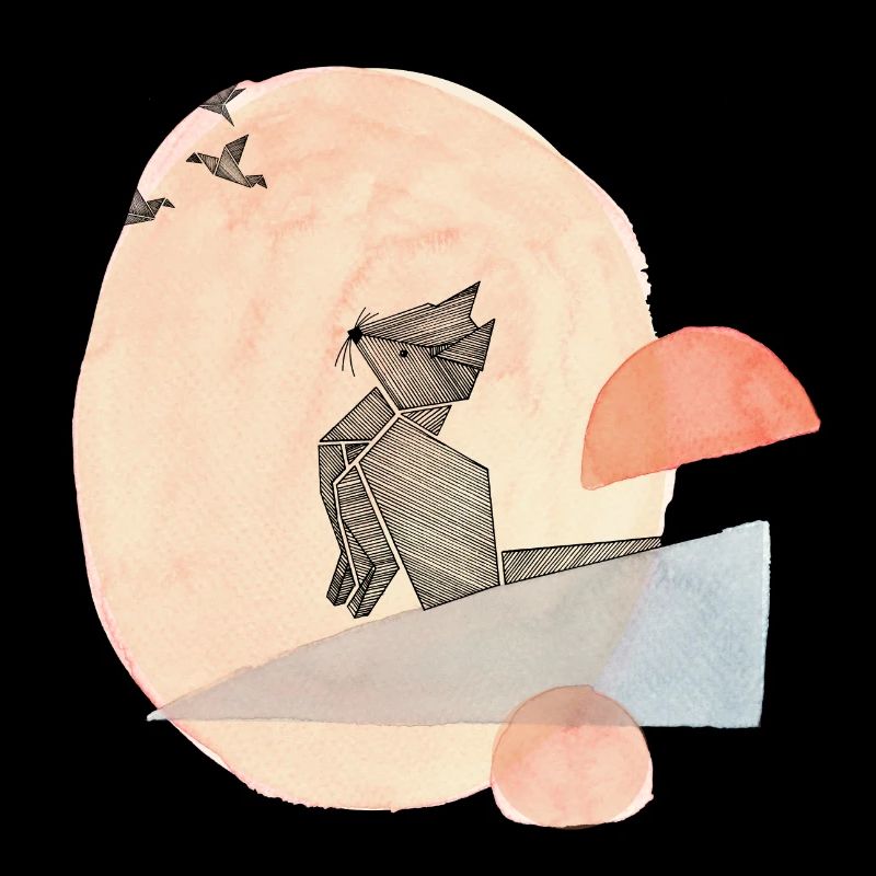 Katze & Vögel Origami Illustration