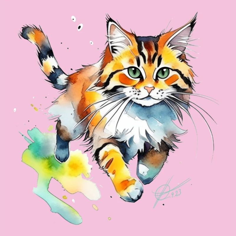 Wasserfarben Katze im Spritz-Look