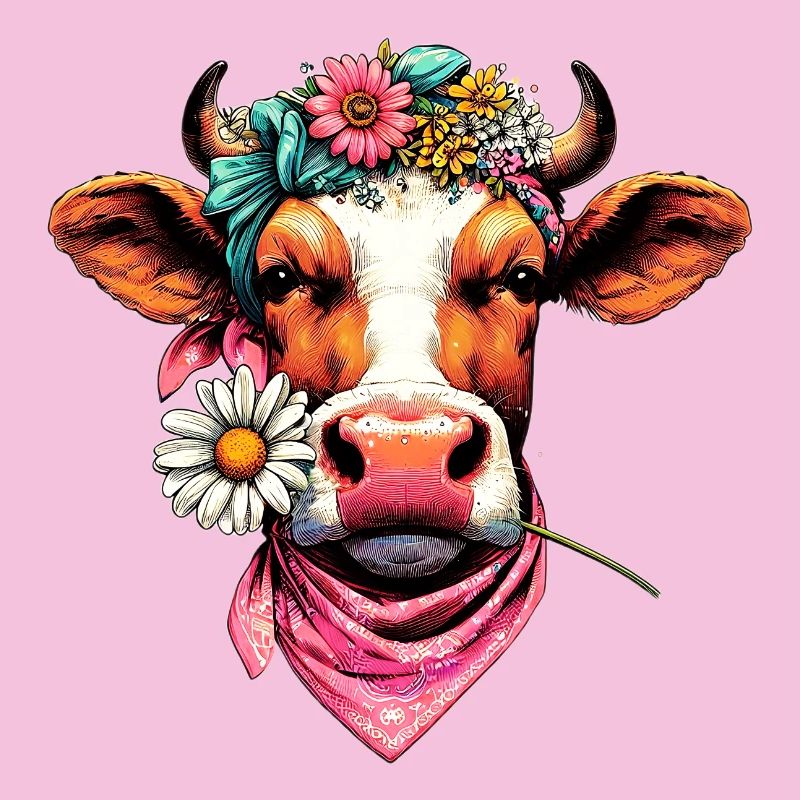 Vache avec des fleurs