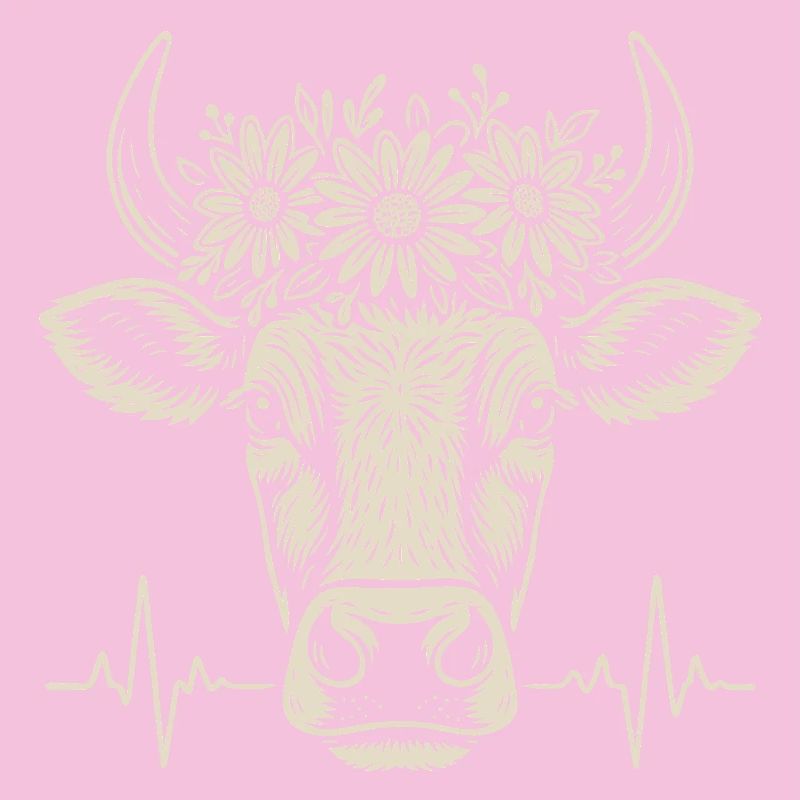 Vache alpine avec battement de cœur et couronne de fleurs