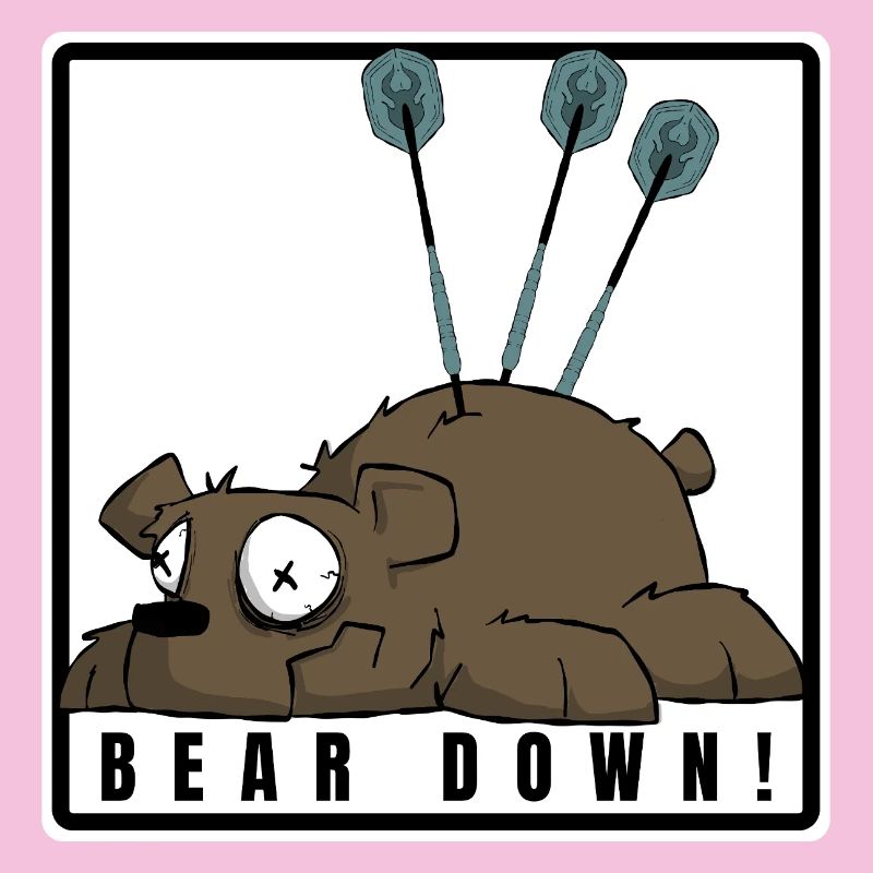 Funny darts comic motif. BEAR DOWN !