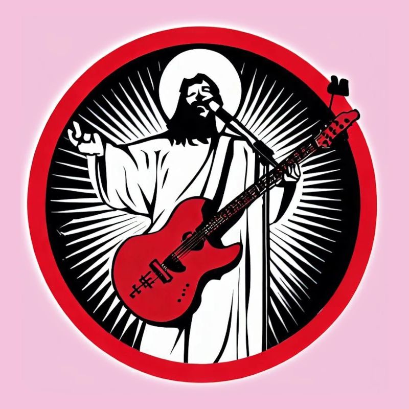 Jesus with Red Guitar in a Circle