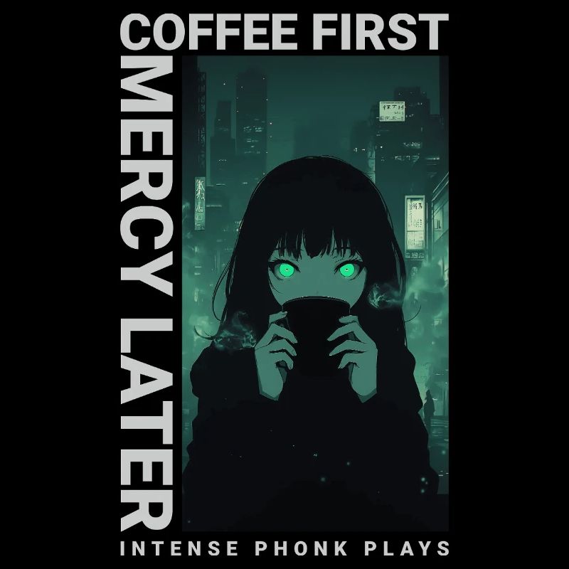 Coffee First Mercy Later Anime Vaporwave Style