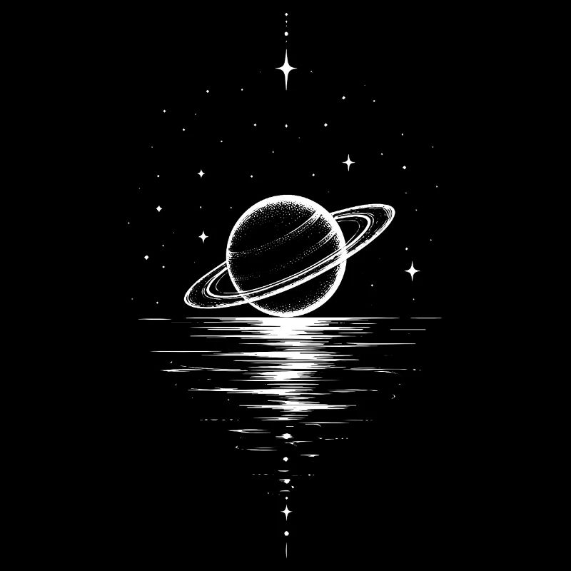 Saturn Over Water Starry Sky Motif