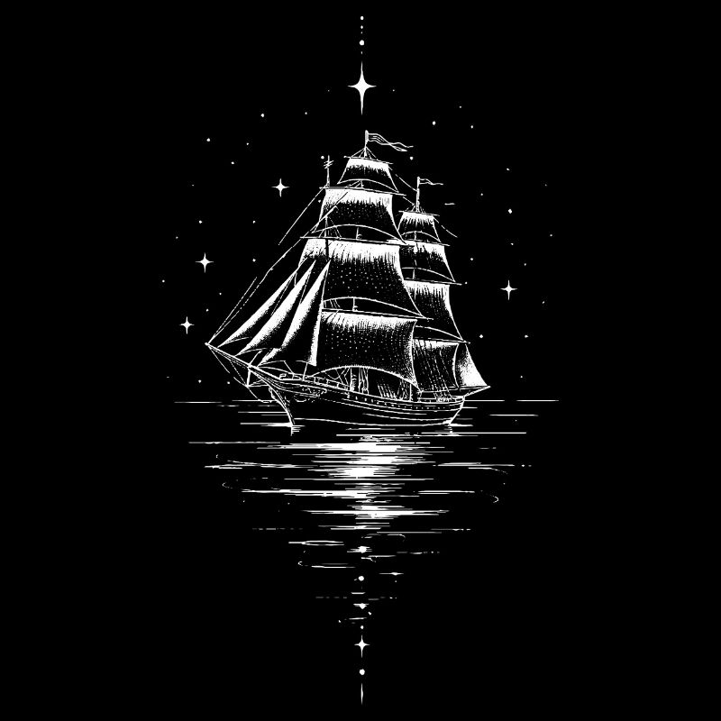 Motif de reflet des étoiles de mer de nuit du navire à voile