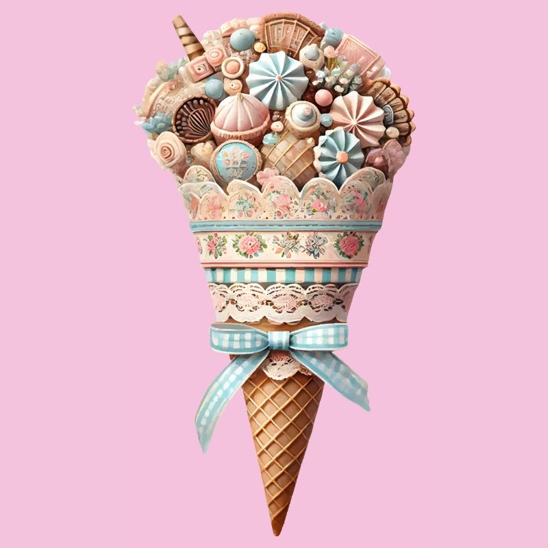 Eine Eiswaffel gefüllt mit süßen Köstlichkeiten
